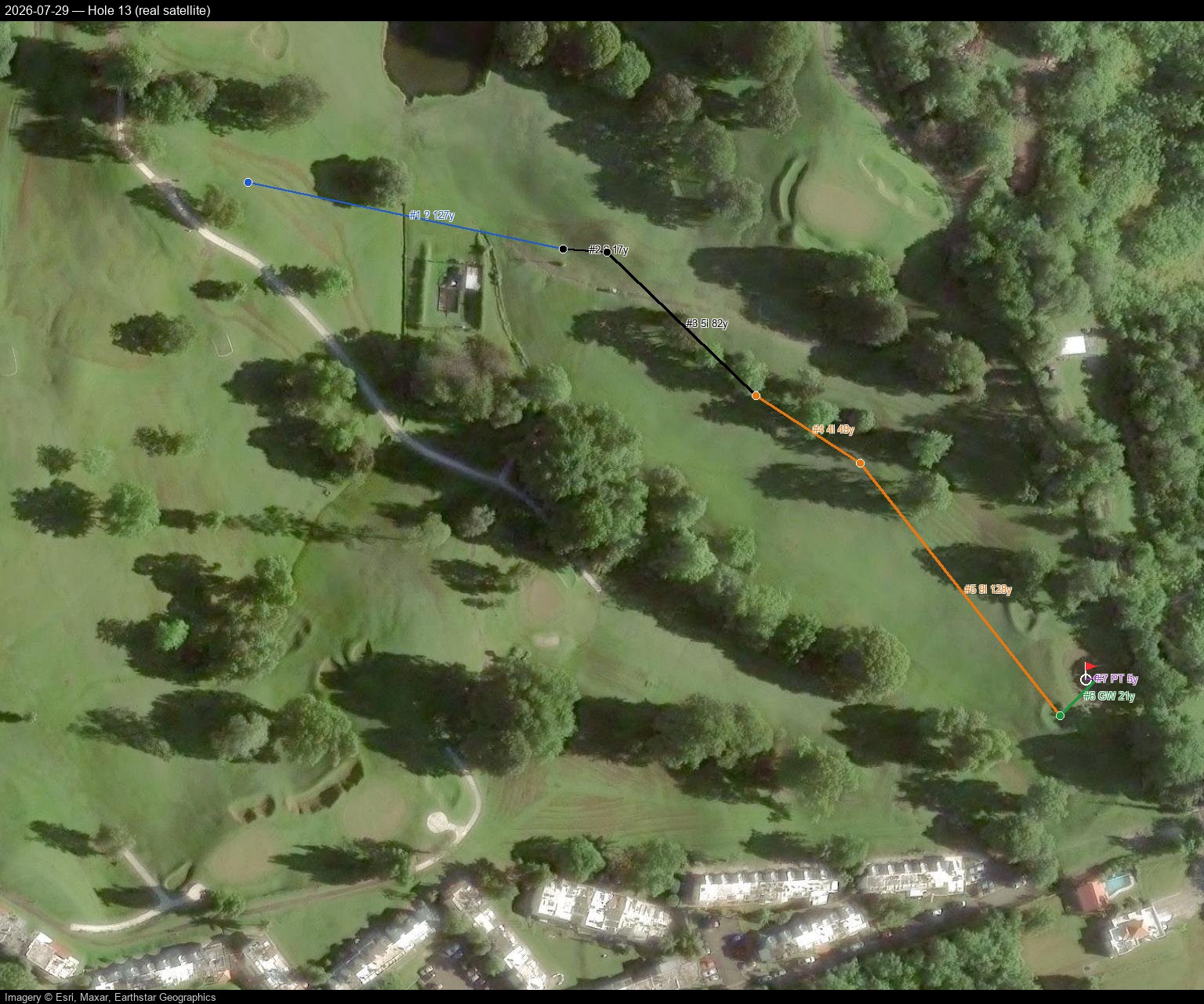 Hole 13, real satellite, 2026-07-29