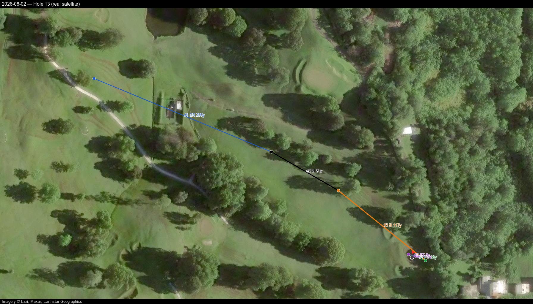 Hole 13, real satellite, 2026-08-02