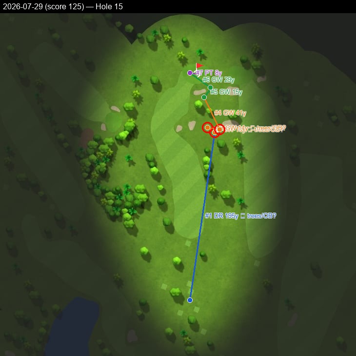 Hole 15 shot map, 2026-07-29 round